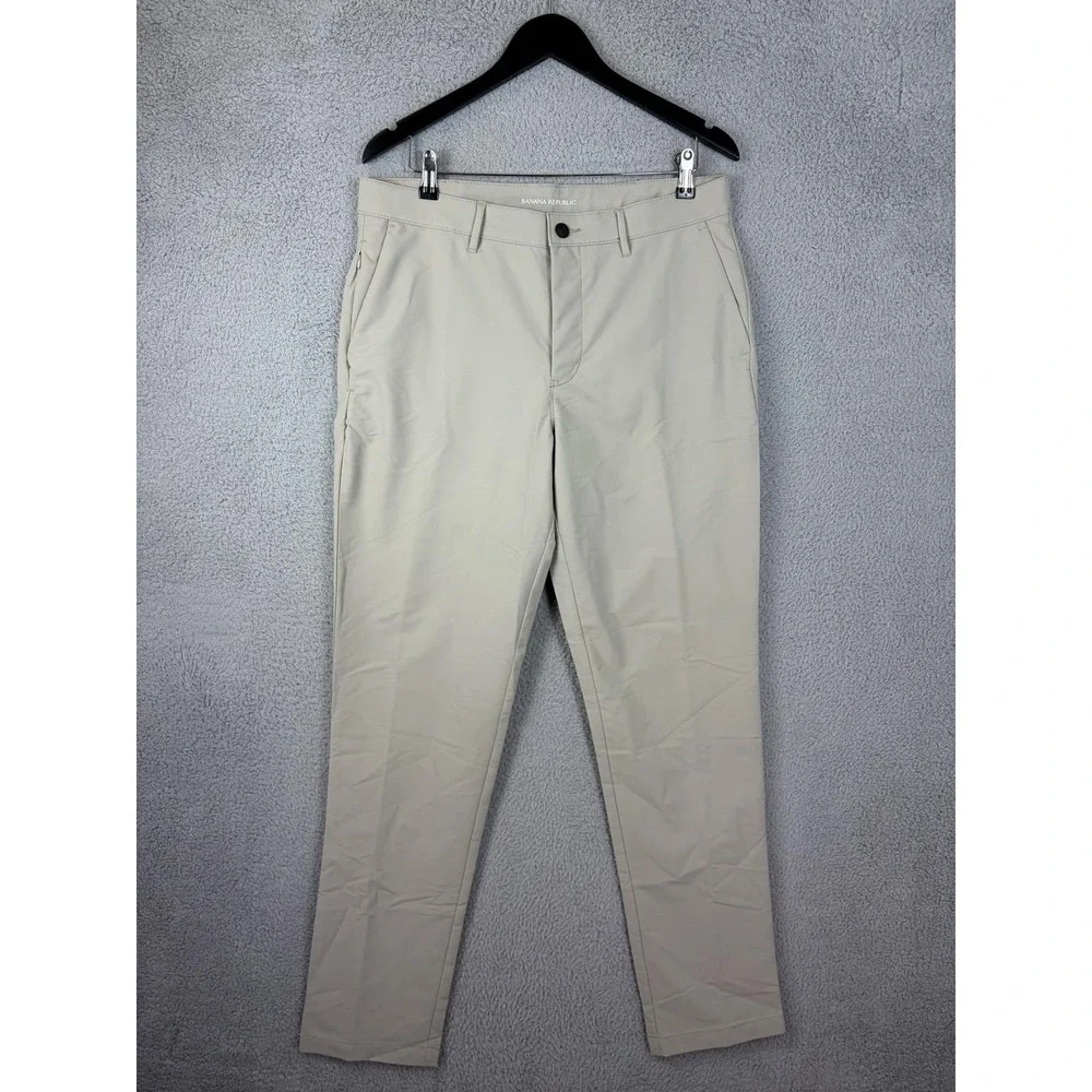 Banana Republic Mens 34x34 Beige Slim Fit Tapered Polyester Chino Golf Pants